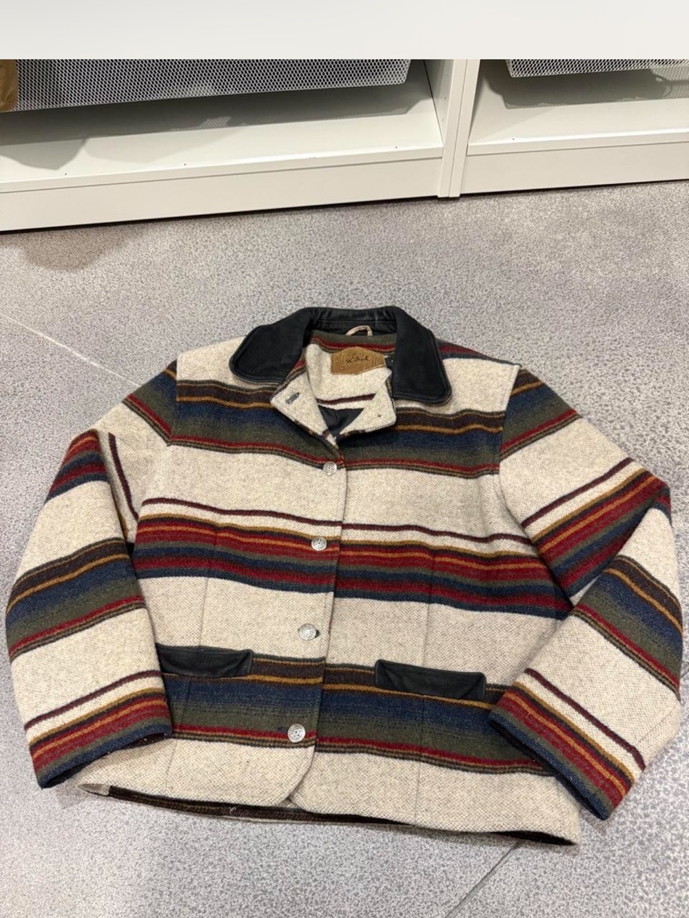 Vintage 80s Woolrich Striped Pea Coat Aztec Western Medium